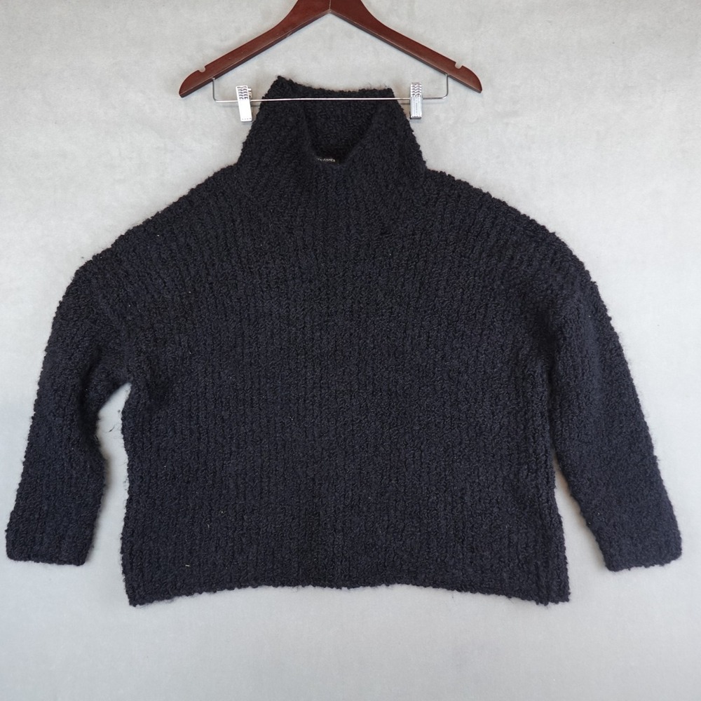 EILEEN FISHER Sweater L Alpaca Chunky Turtleneck Pullover Jumper Black Oversized